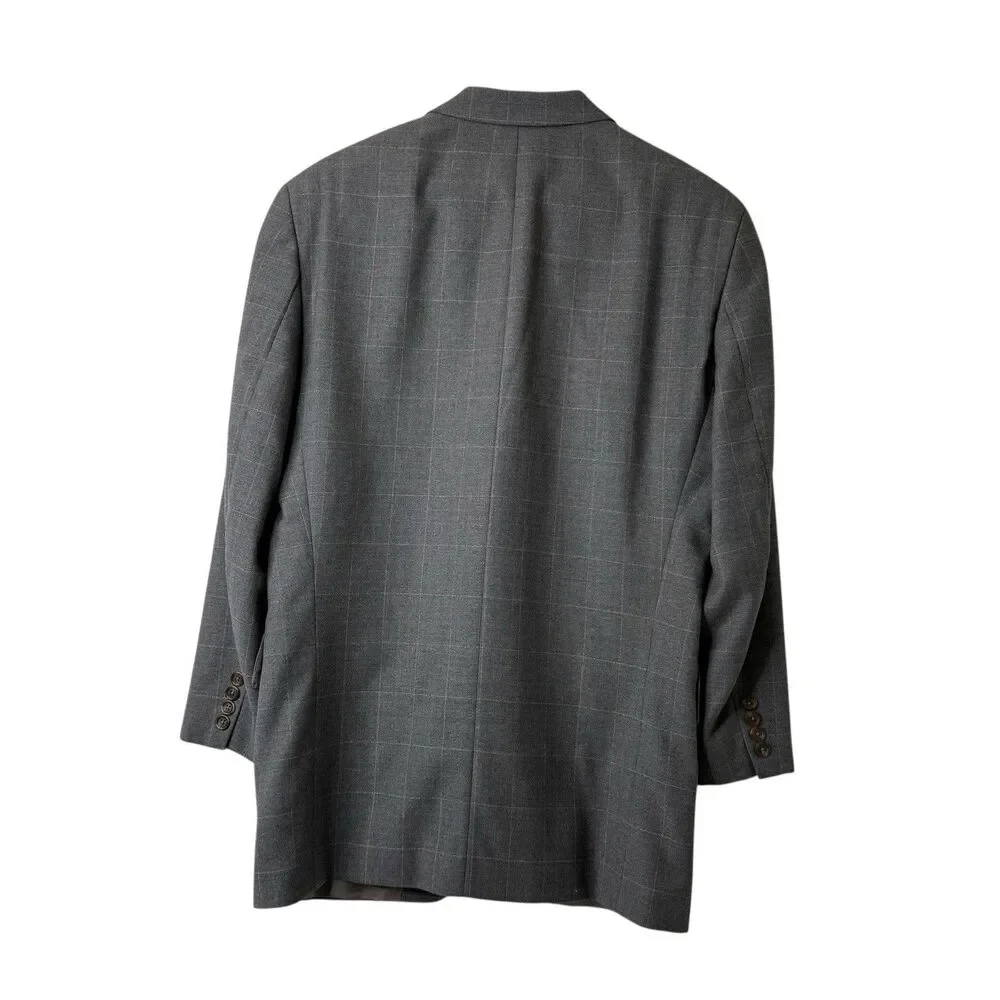 VTG 90s Ralph Lauren Wool 2Pc Suit 40R Gray 34 Waist Windowpane Plaid Canada